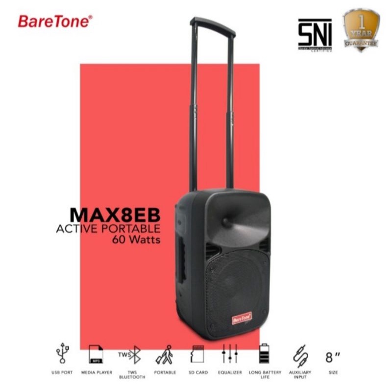 SPEAKER PORTABLE AKTIF WIRELESS MEETING BARETONE 8 INCH MAX 8EB BLUETOOTH ORIGINAL