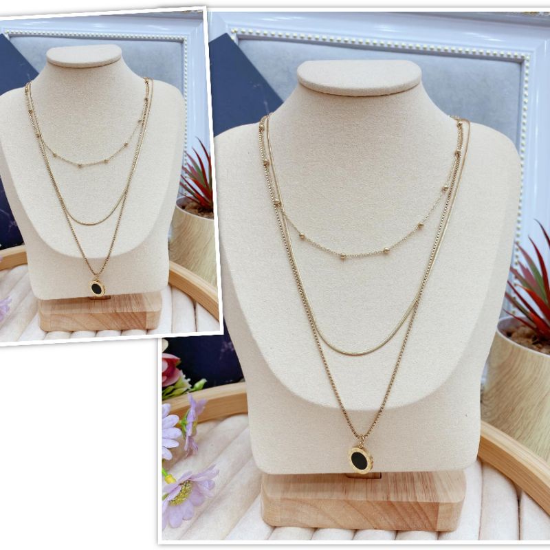 Kalung Titanium Asli elv gold Silver 3layer motif elv Premium Quality Stainlessp Steel Ori 2940