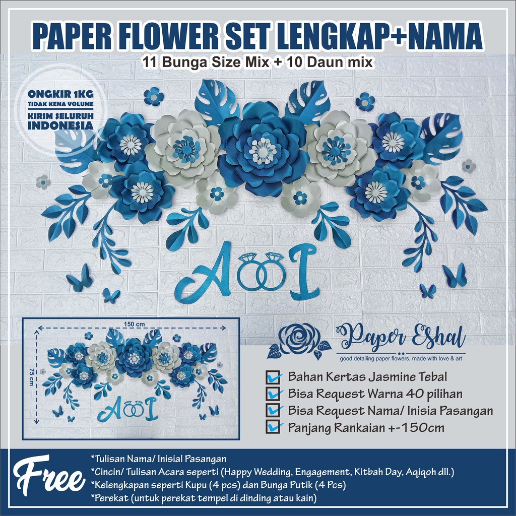 PAPER FLOWER ENGAGEMENT SET LENGKAP+NAMA