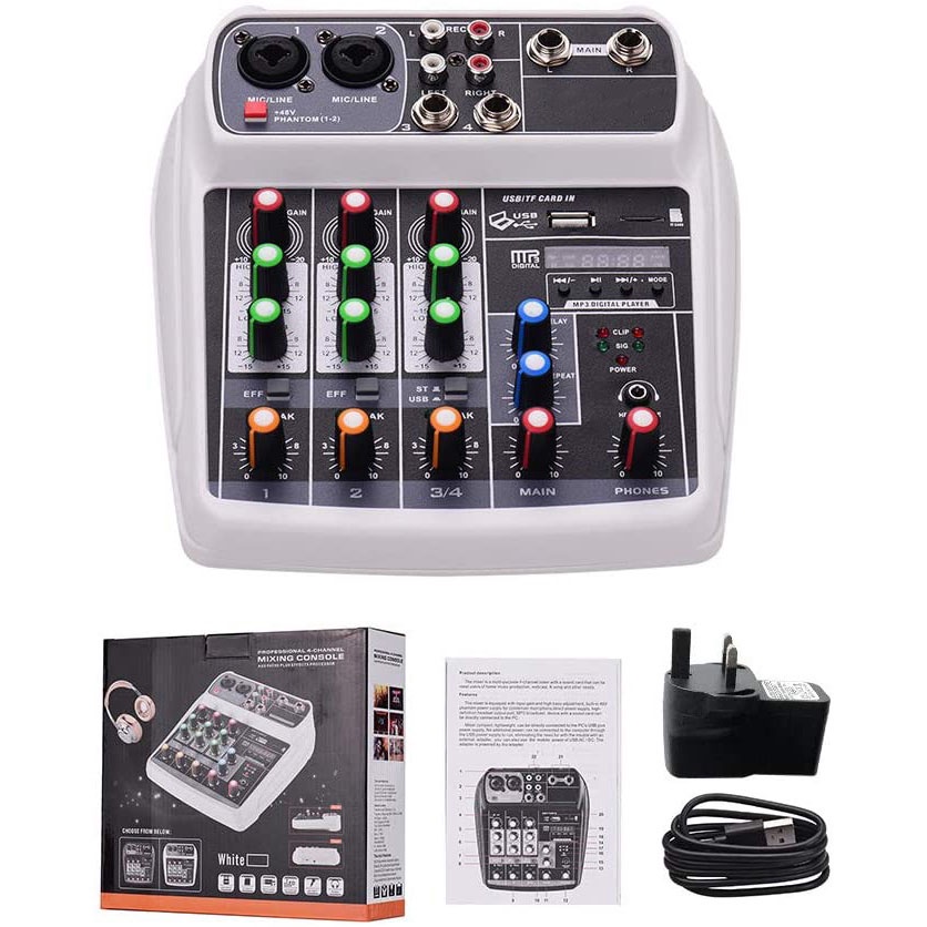 Muslady Professional Compact Mixing Console Mixer 4 Channel Phantom Power 48V - AI-4