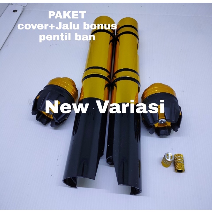 (PROMO PAKET) COVER TABUNG SHOCK DEPAN PLUS JALU AS BONUS TUTUP PENTIL BAN VARIASI HONDA BEAT VARIO 