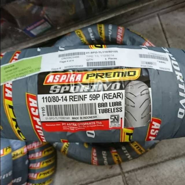 Aspira Premio Sportivo 110/80 ring 14 ban tubles motor Aerox Pcx ADV