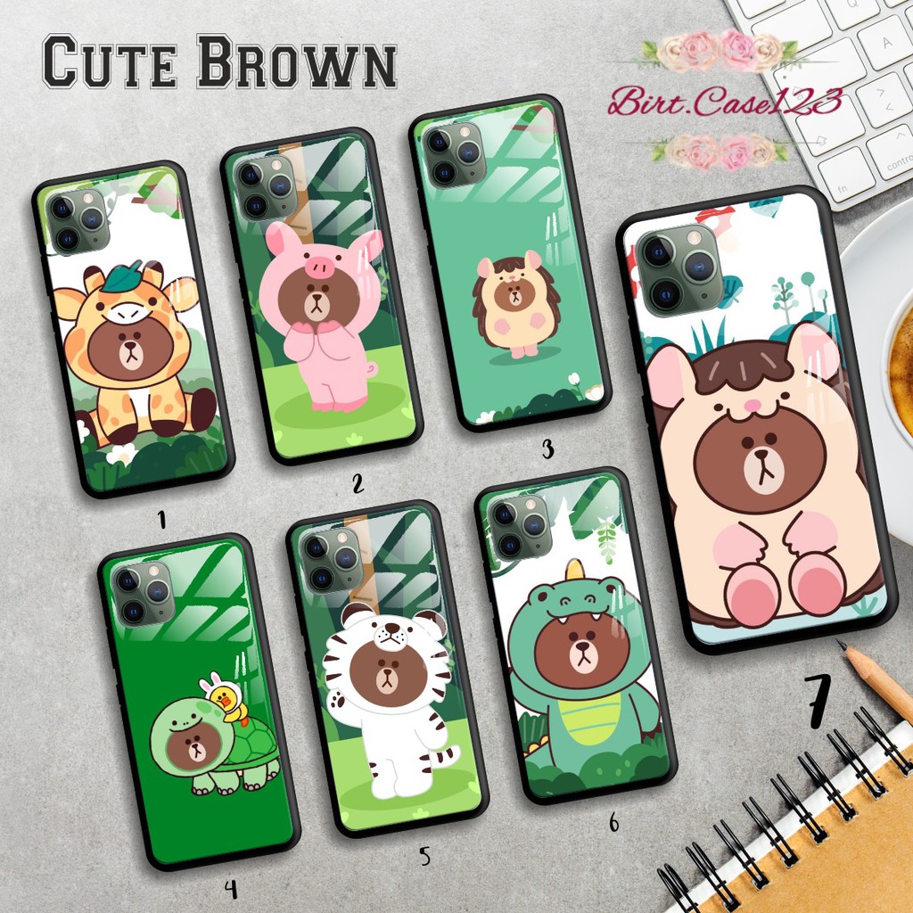 Back case glass CUTE BROWN Realme C1 C2 C3 U1 2 2 Pro 3 Pro 5 5i 5s Pro 6 Pro X Xt C11 C15 BC1387