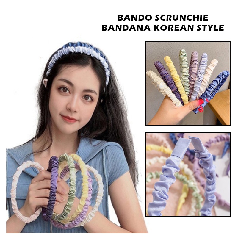 Bando Scrunchie Korea / Headband Satin Kerut / Bandana Rambut Kain Polos / Bando Wanita Aksesoris Rambut Pita Korean Fashion Style