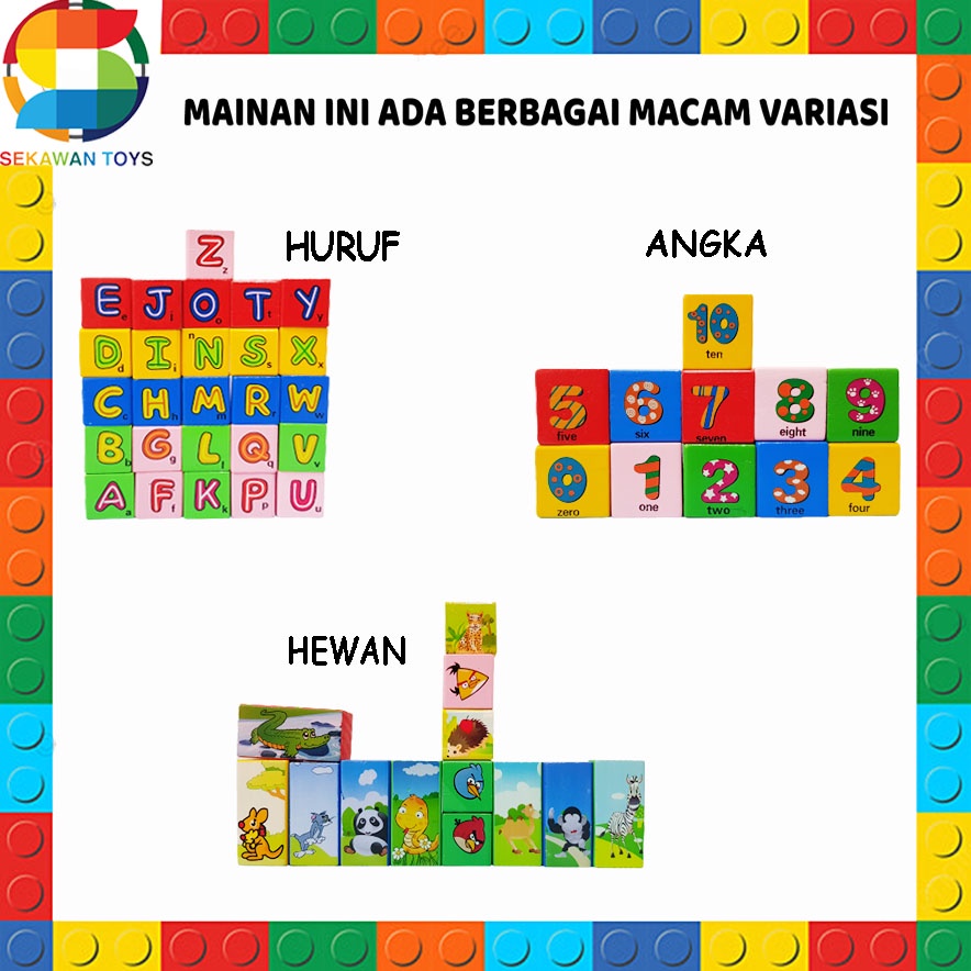 ( BISA COD ) Mainan Balok Kayu Versi Hewan  / Mainan Anak Block Kayu Animal/ Mainan Blok Kayu Edukatif 165