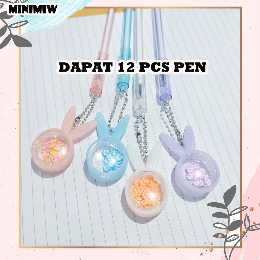 SELUSIN PULPEN KELINCI BUAH ISI 12 PCS GEL PENA PEN BOLPEN KARAKTER RABBIT GLITTER