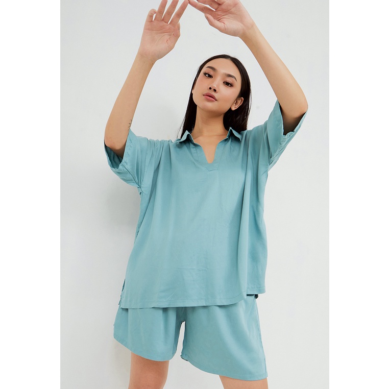 Sundays Attire - DATE SET / Piyama Wanita Rayon Berkerah Polo Celana Pendek