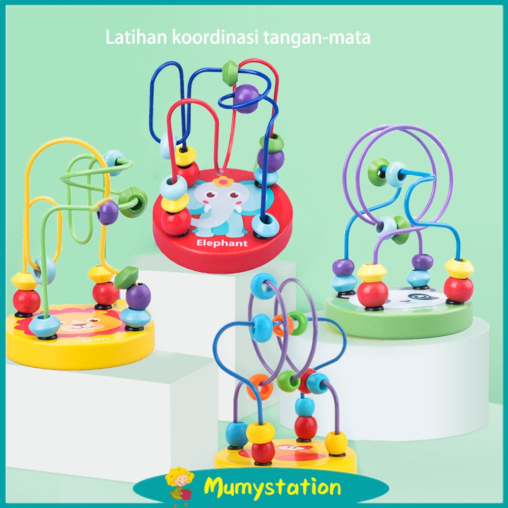 Mumystation Mini round beads/Alat hitung anak mainan Edukasi Kayu Balok beads wire