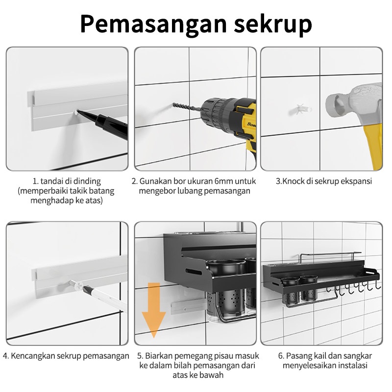 Rak Bumbu yang Dipasang Dinding Rak Penyimpanan Dapur Rak Pisau Hitam Rak Multifungsi