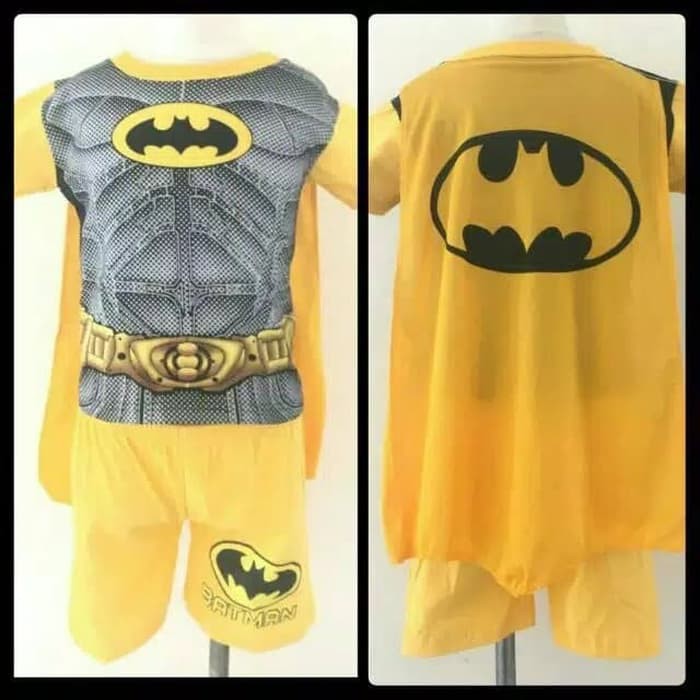 Baju Anak Laki Laki  Setelan Batman Abu Kuning Celana Pendek Kaos Cowok Superhero