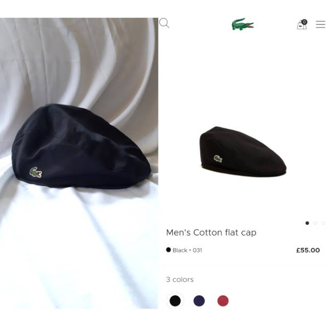 Lacoste Black Cotton Flat Cap/Hat Topi Pelukis Unisex Original Second Preloved