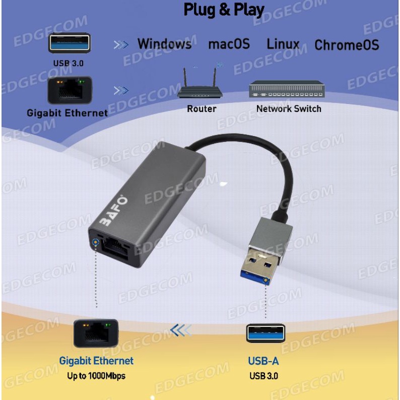 BAFO USB 3.0 to Gigabit Lan 10/100/1000 Mbps Cable Adapter BF-B330