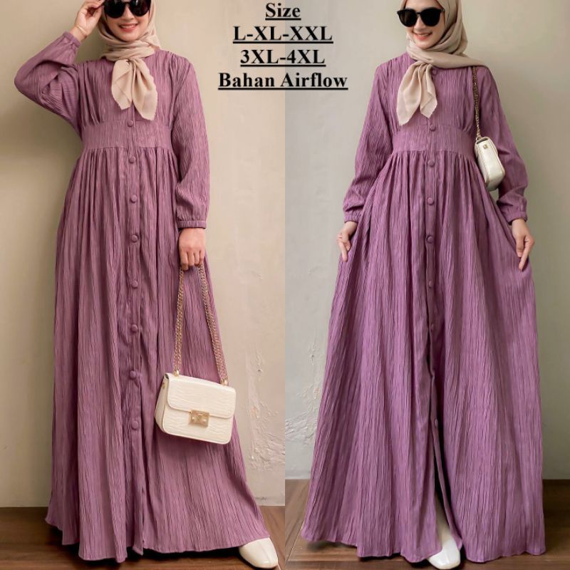 GAMIS TERBARU ELIF DRESS BIG SIZE- UKURAN L XL XXL 3L 4L BAHAN AIRFLOW-COD