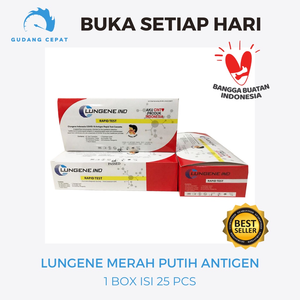 Alat Test Swab Antigen Hidung Original Merah Putih 1 Box Nasal Swab Mandiri Kit Lungene Ind