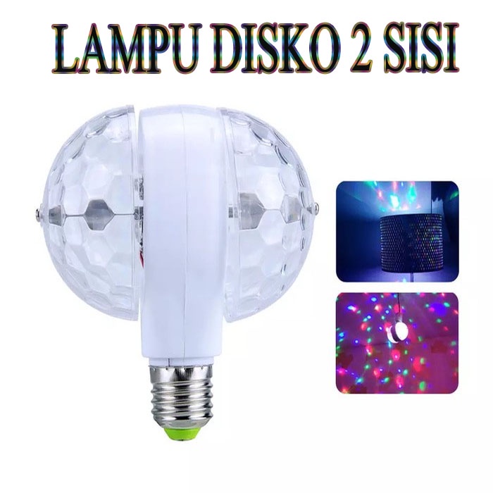 Paling Laris - Lampu Disco Dua Sisi - Lampu Hias - Lampu Disko Kamar Lampu Disco LED 2 Sisi 2 Head 2 Kepala Full Color Rotating Lamp Party Light LED LED Mini Lampu Disko Lampu Berputar Penuh Warna Lampu Pesta - 1 PCS