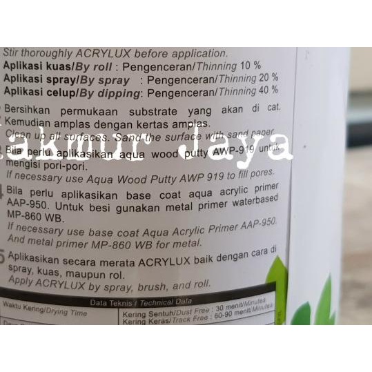 Ω Acrylux Clear Gloss Propan Cat Duco Besi Kayu Water Based ✵