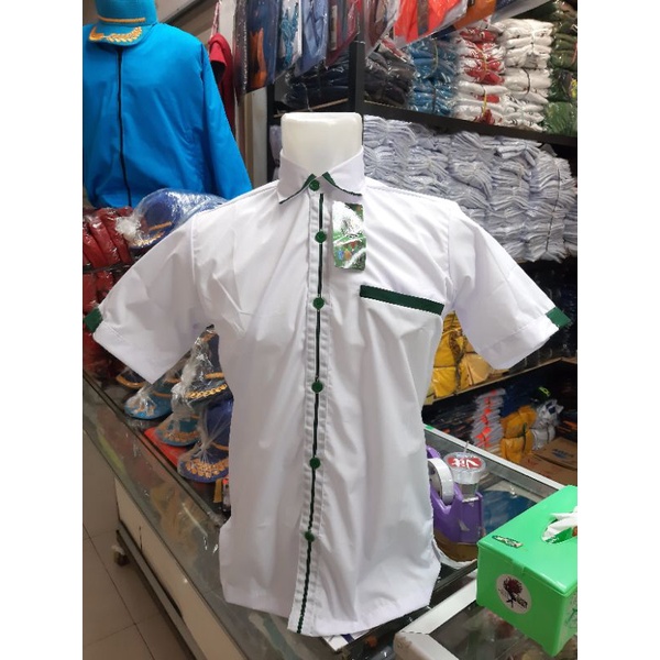 kemeja putih lis hijau kemeja kerja seragam