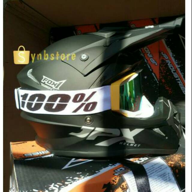 helm JPX moto Cross fox1 trail ktm klx crf solid polos hitam black doff dop plus goggle 100%