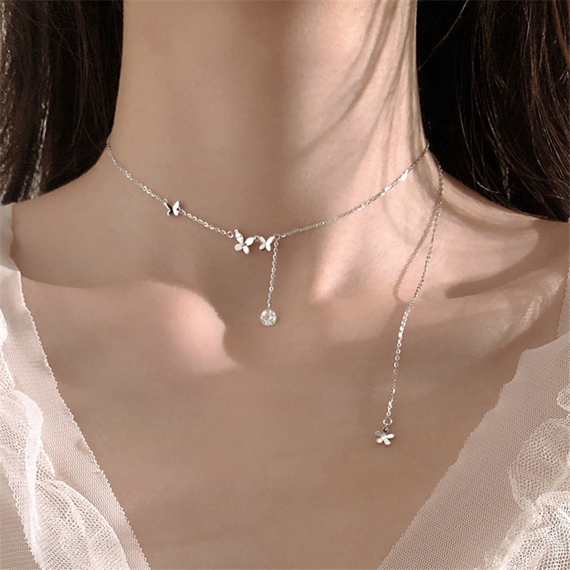 Fashion Aksesoris S925 Sterling Silver Kalung Kupu-kupu Rumbai Desain Gaya Minimalis Disesuaikan