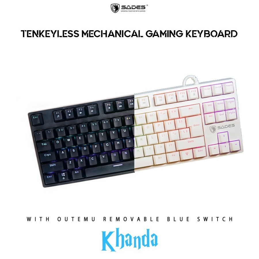 Keyboard Gaming Mechanical TKL RGB Sades Khanda Removable Switch RGB