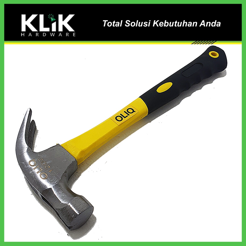 OLiQ Palu Kambing 12 oz Gagang Fiber - Claw Hammer Cabut Paku