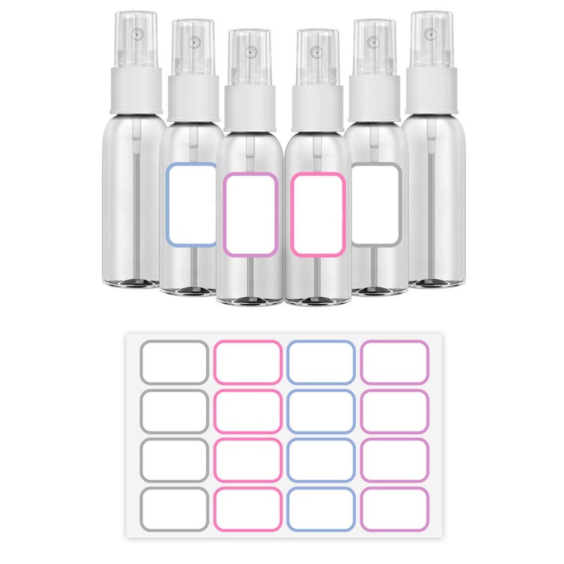 Kiss 6pcs Botol Spray Kosong Kapasitas 50ml Dengan 12pcs Tag Untuk Outdoor / Travel / Camping