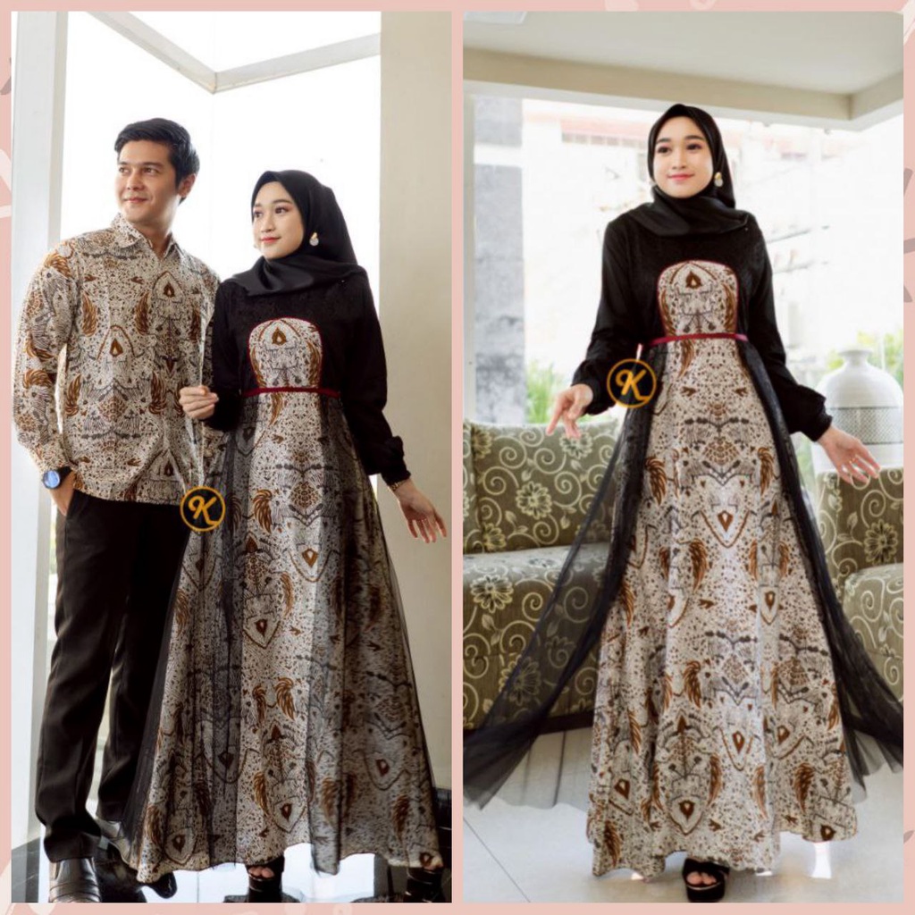 BAJU BATIK COUPLE ORIGINAL/ KEMEJA BATIK PRIA LENGAN PANJANG/ GAMIS BATIK MODERN/KEBAYA COUPLE/HITAM