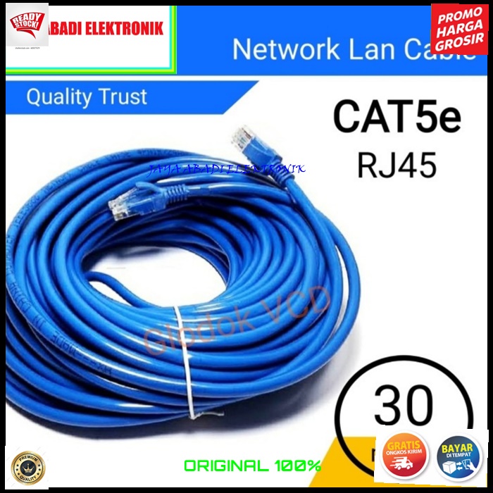 G566 KABEL LAN RJ45 30 METER CAT 5 UTP INTERNET WIFI JARINGAN KONEKTOR PLUG BOOT KOMPUTER SWITCH ROUTER MODEM COMPUTER INDIHOME FIRTSMEDIA ROUTER Kabel LAN dengan Kepala Konektor + PLUG BOOT yang sudah terpasang Praktis dan Tidak Ribet  langsung pakai