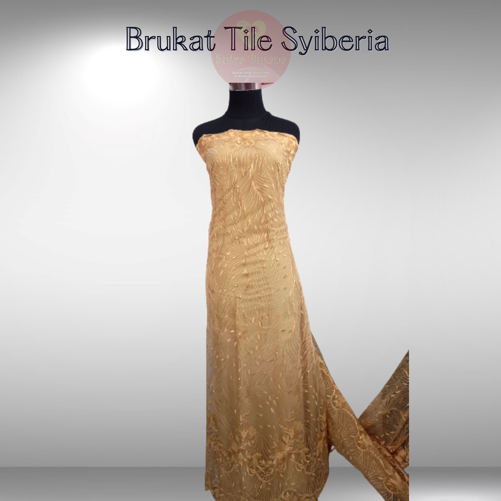 Pusat Bordir Tasikmalaya - Kain 1/2 Meter Kain Brokat Tile Prancis Berpayet Bahan Kebaya Motif Syber