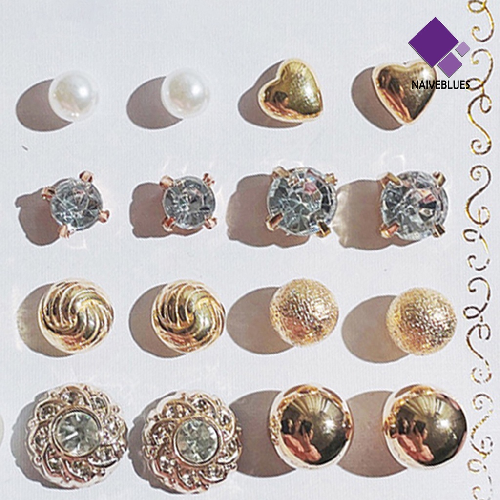 12 Pasang Anting Stud Bentuk Geometri Aksen Mutiara Imitasi Gaya Korea Untuk Wanita