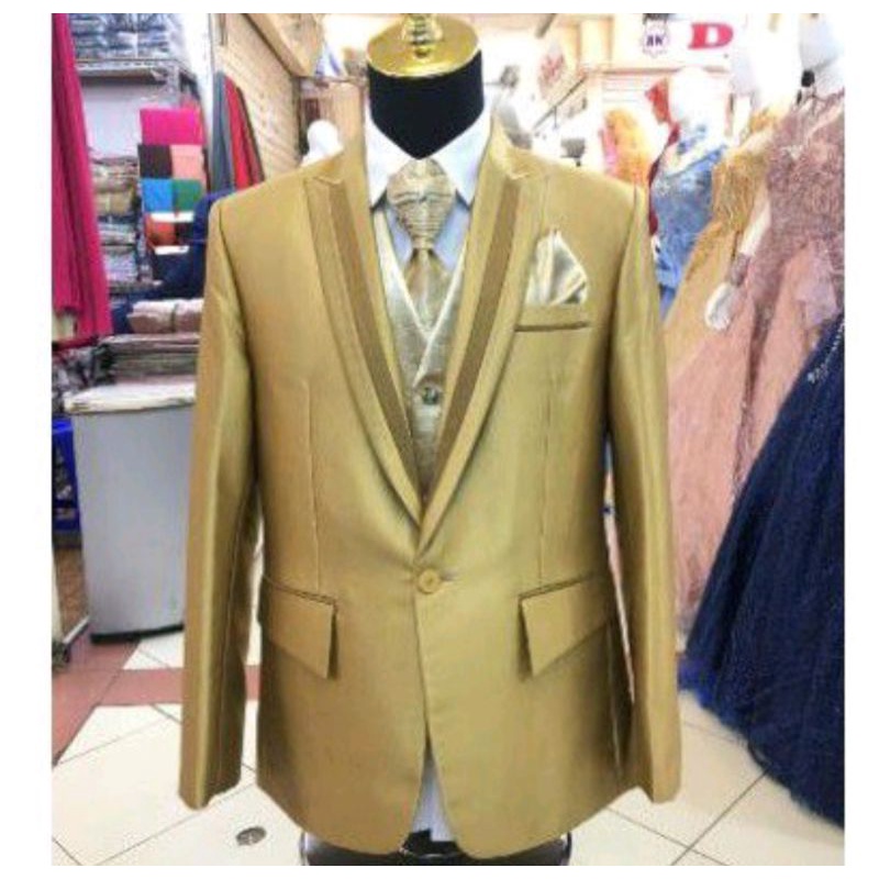 Jas pengantin pria gold/Jas wedding gold/jas formal pria/jas semi woll premium