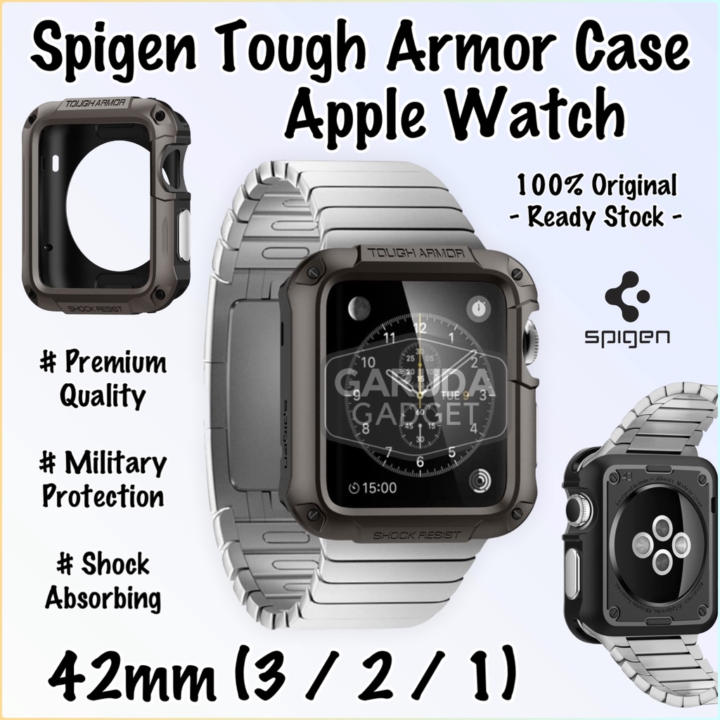 Case Apple Watch 3 2 1 42mm Spigen Tough Armor Built in Screen Protector Shockproof Casing Full Cove