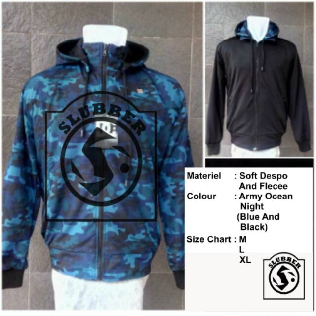 Jaket Bolak Balik Loreng Army Biru Hitam (Hitam)