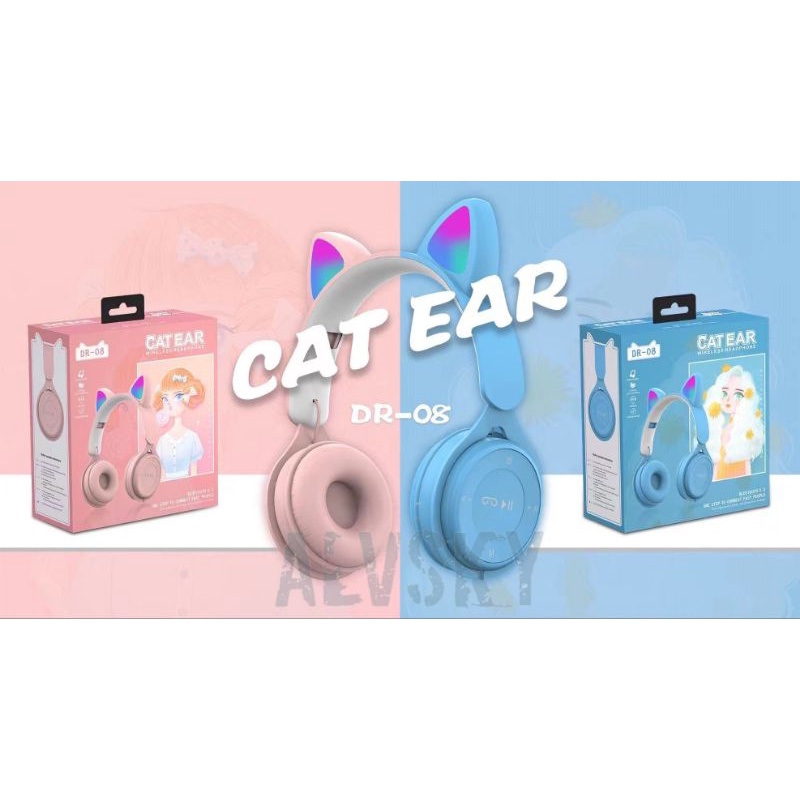 HEADPHONE BLUETOOTH MODEL TELINGA KUCING LED WIRELESS STEREO BASS - EAR CAT MICROPHONE