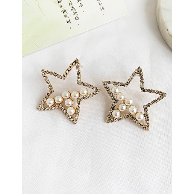 LRC Anting Tusuk Fashion Alloy Rhinestone-studded Five-pointed Star Stud Earrings D56251