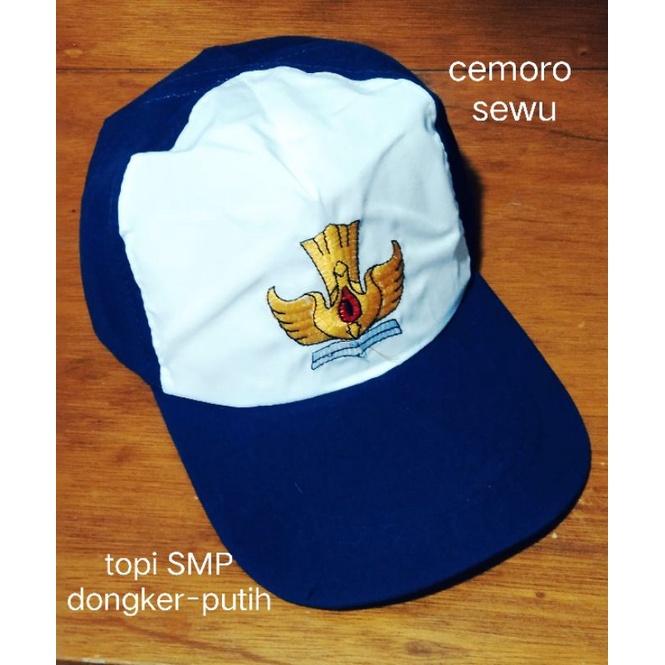 topi SMP topi seragam sekolah biru putih loggo tut wuri handayani bordir tebal