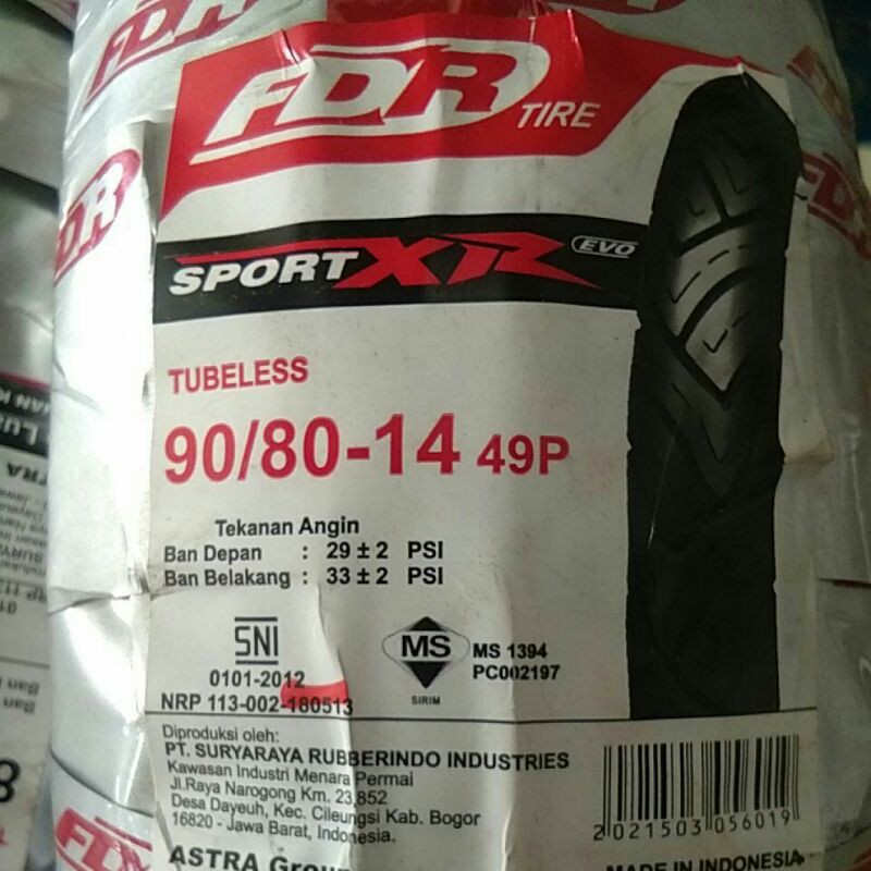 FDR Sport XR Evo 90/80-14 Tubeless
