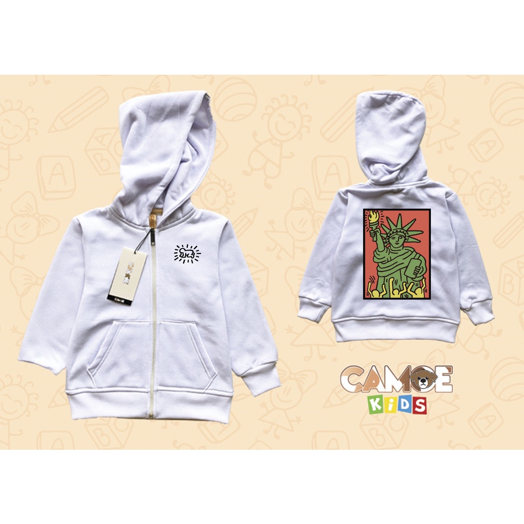 Jaket Hoodie Zipper Anak Kids Keith Haring Statue of Liberty USA