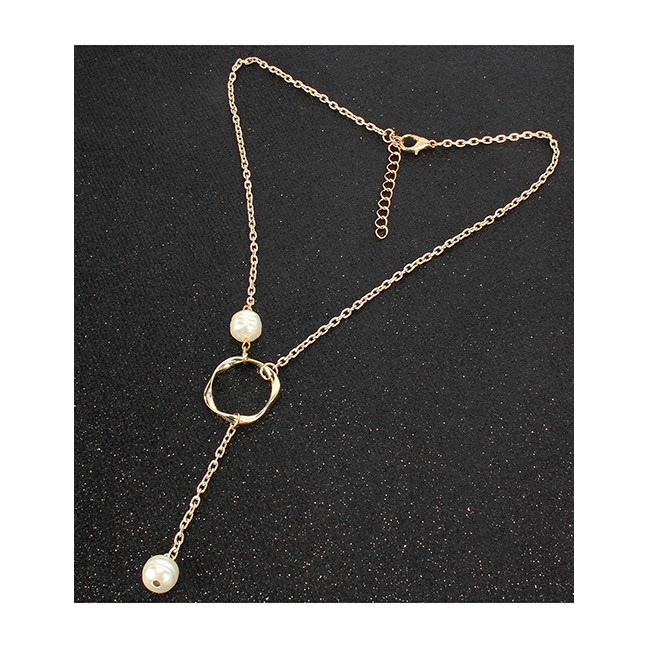 LRC Kalung Fashion Gold Natural Freshwater Pearl Round Geometric Necklace F71747