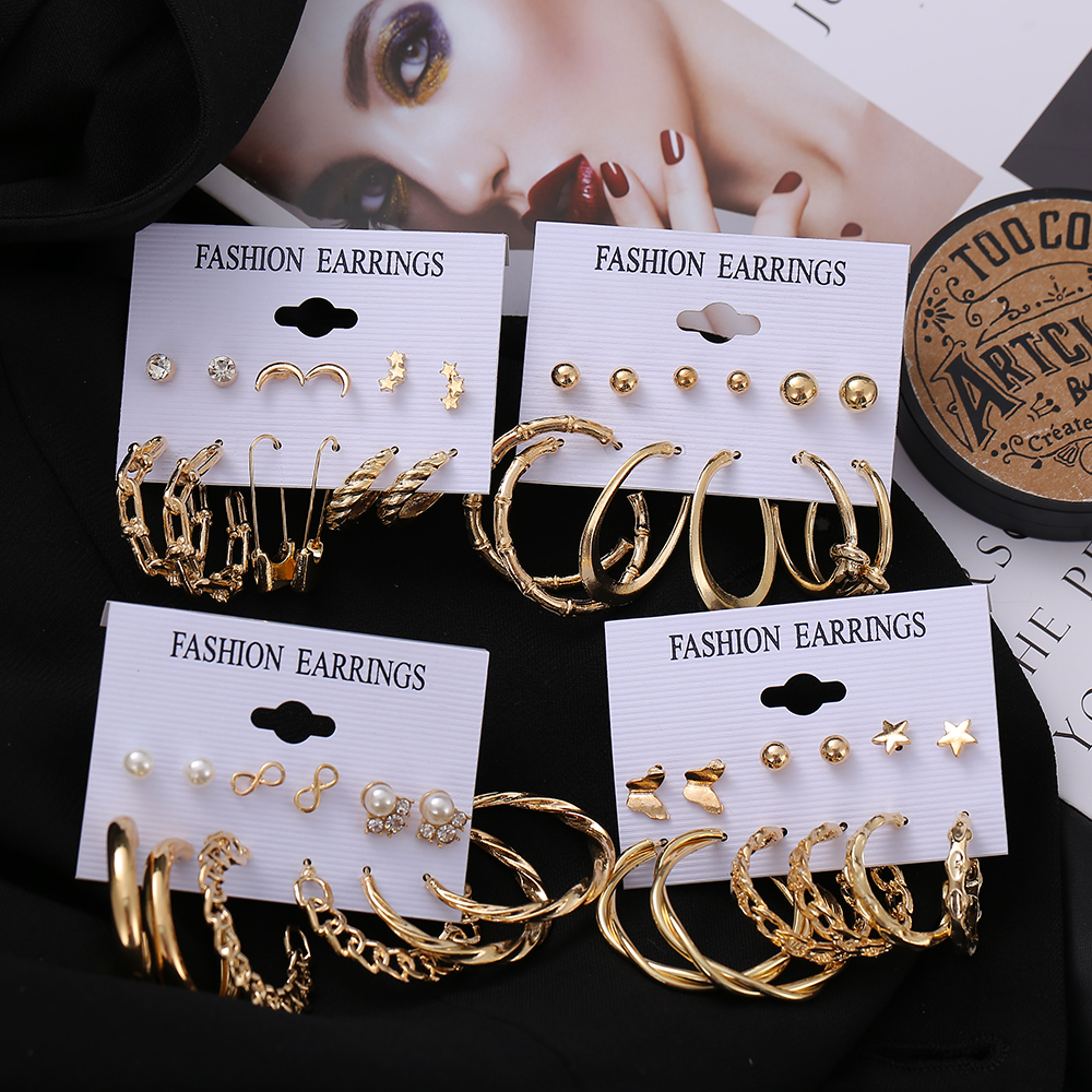 YEEZII Anting Bentuk Kupu-Kupu Bulan Bintang Geometris Bahan Zirkon Gaya Retro Untuk Wanita