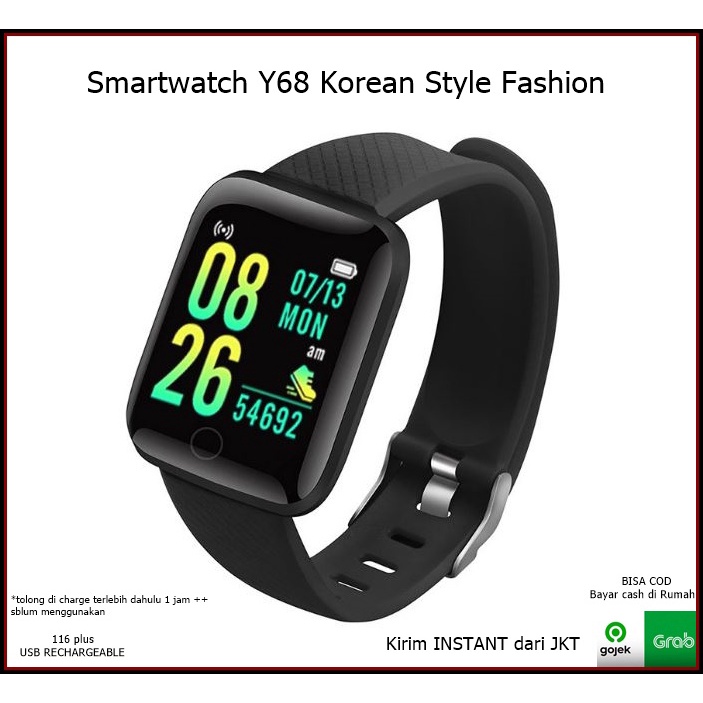 Smartwatch Y68 unisex type 116 jam Sport Waterproof Bluetooth Fitness Tracker Wristband Pedometer Heart