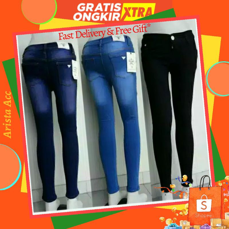 celana jeans wanita / jeans panjang / jeans wanita / navy hitam ice blue - Arista