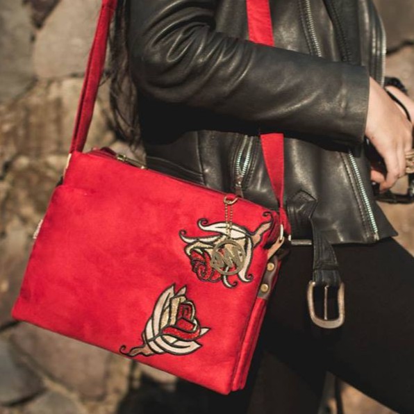 Tas Selempang Etnik Handmade Original Mokamula Feeble Bordir Maroon Mallow