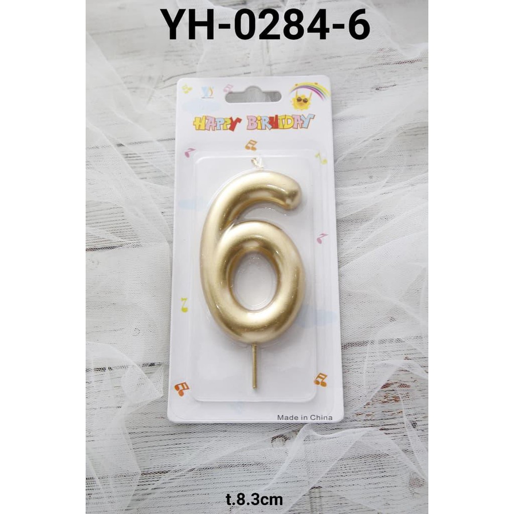Baking / Yh-0284-6 Lilin Emas Metalik Besar Angka 6