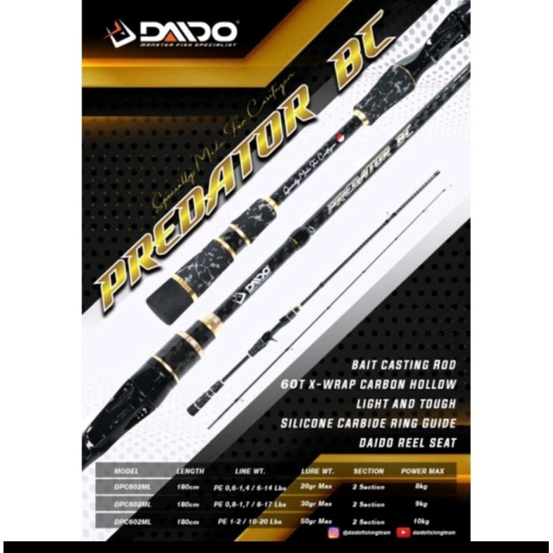 Joran pancing predator BC bait casting daido 198 cm