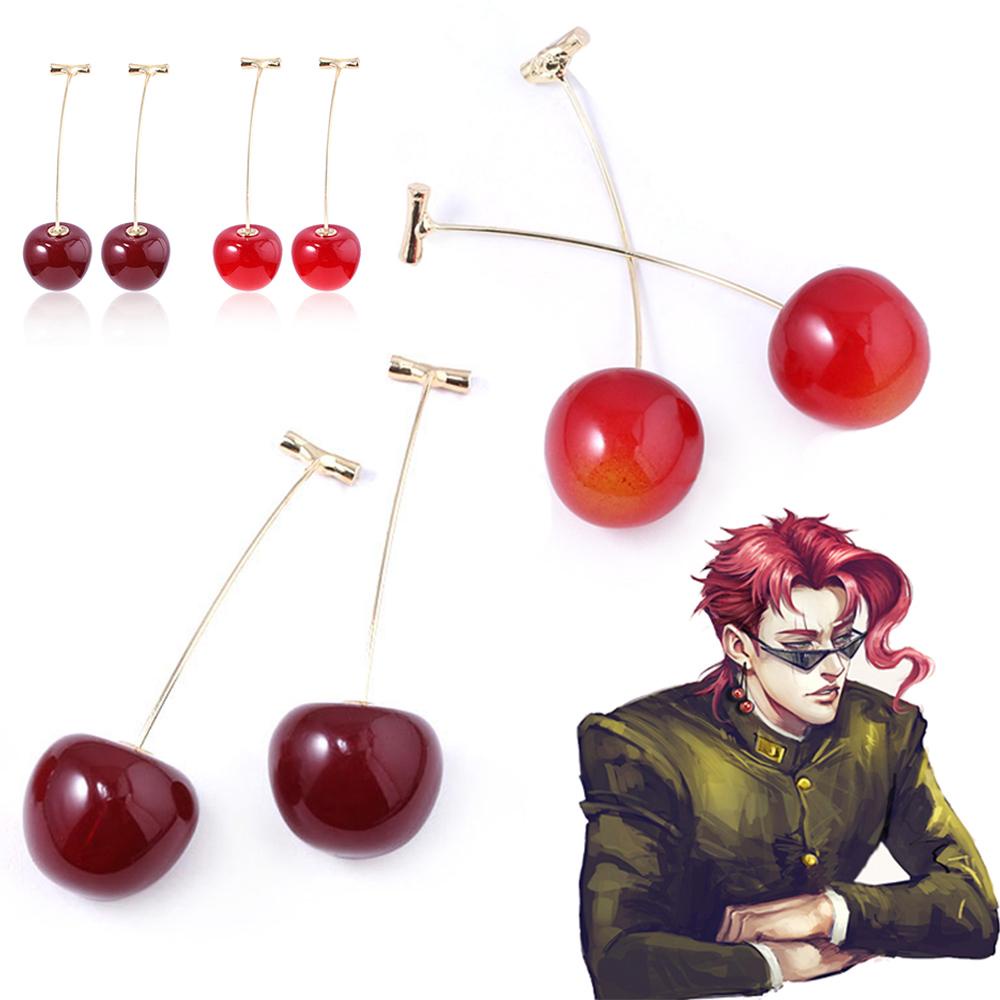 Anting Agustin JoJos Bizarre Adventure Wanita Custom Hati Cherry Kakyoin Noriaki Rohan Kishibe Cherry Drop Earrings