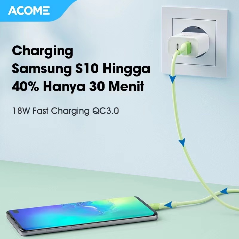ACOME AGC010 Kabel Data Type C Fast Charging 18W 1 Meter Seri Warna Warni - Garansi Resmi 1 Tahun