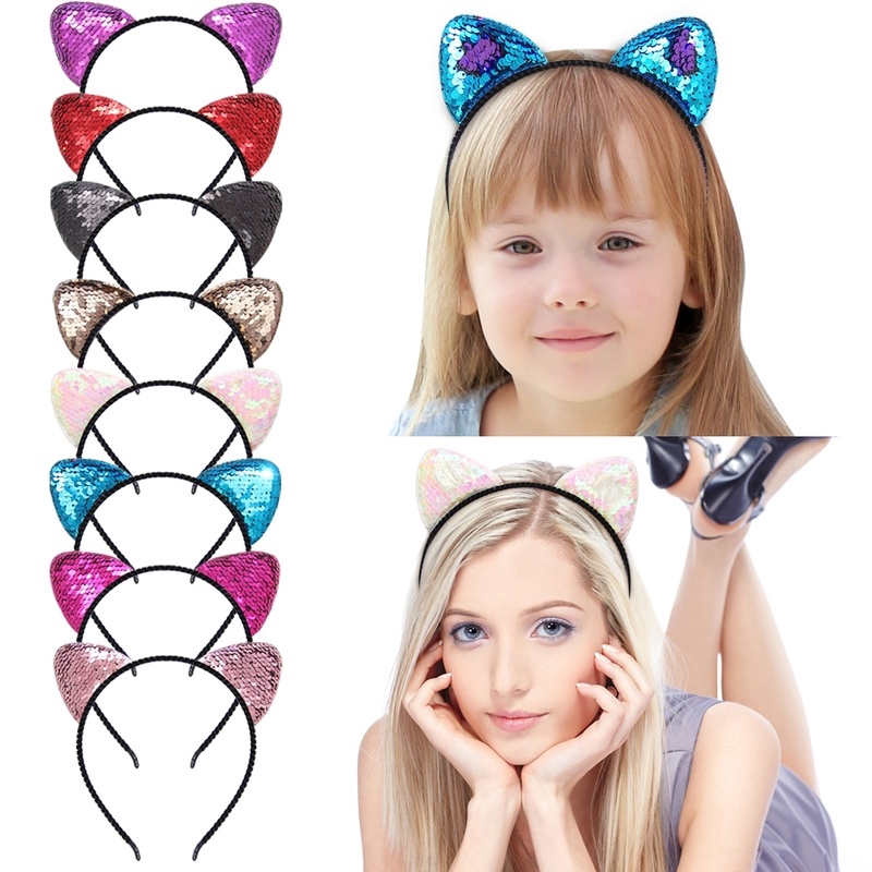 bando Lucu Kucing Telinga Rambut Hoop Mermaid Reversible 