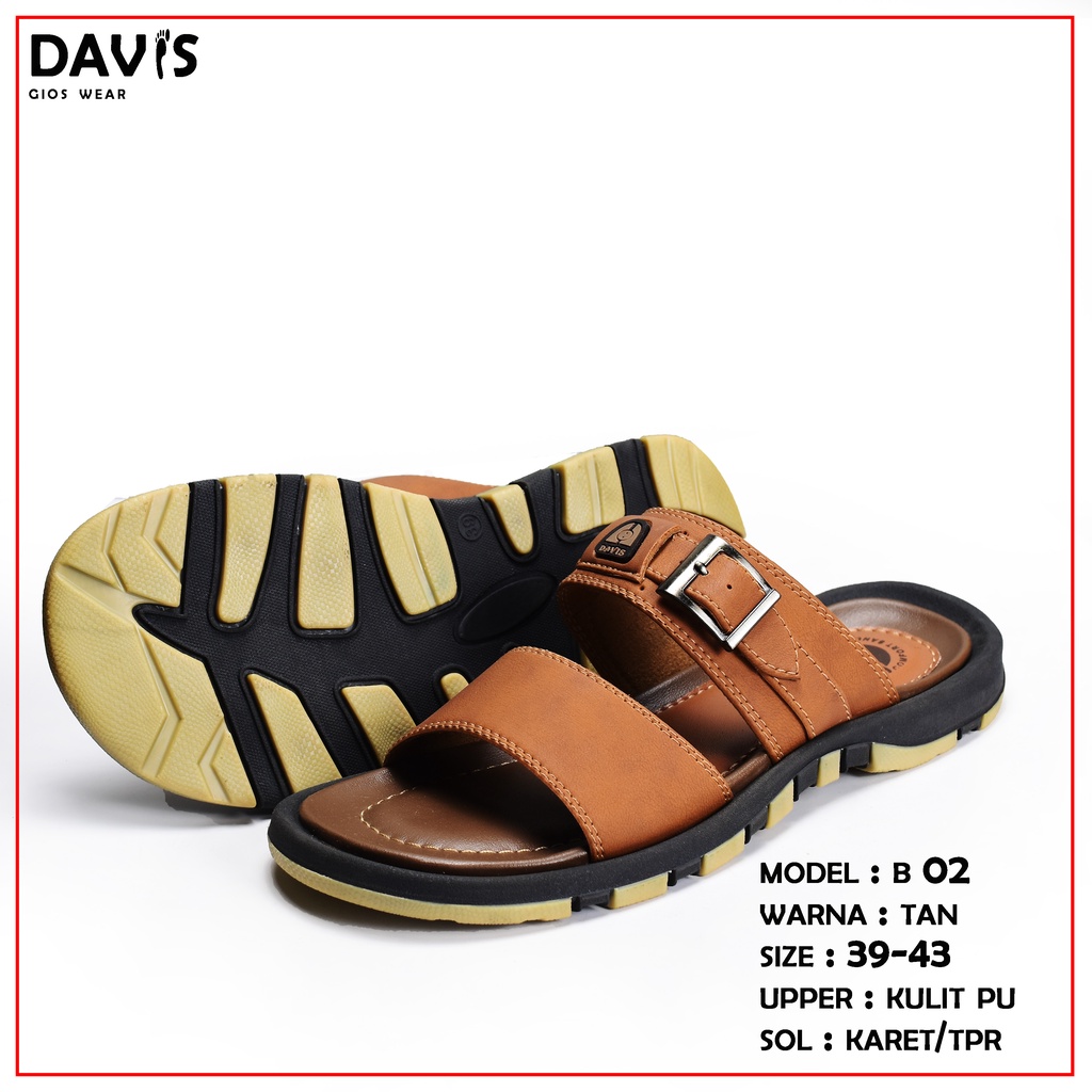 sandal pria keren kekinian davis fashion slop original sandal pria casual slop pria 100% original kasual model 002