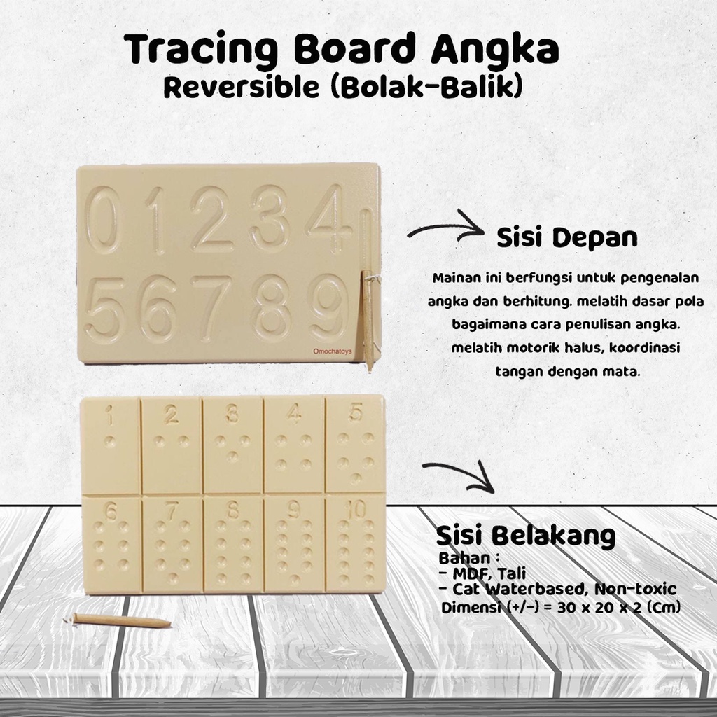 Tracing Board Number ABC Huruf  Pola Bentuk - Mainan Edukasi Kayu Wooden Toys